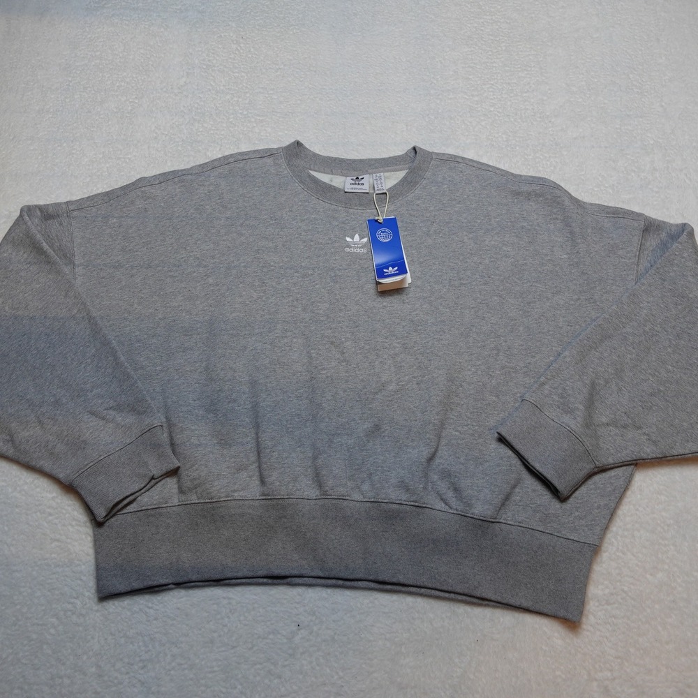 Adidas Sweatshirt Womens Large Grey Originals Trefoil Oversized Pullover HF7478